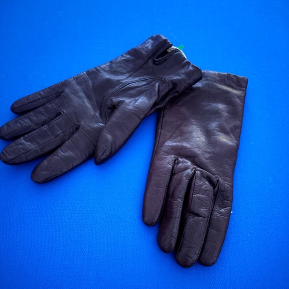 VTG Aris dark brown Leather  , cashmere Gloves size 6 half - Picture 6 of 7